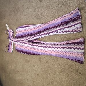 NWT L.I.F.E. Chevron Print Cutout Waist Jumpsuit Purple Pink White M